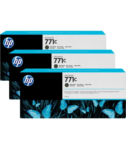 Pack 3 cartouches d'encre photo Vivid HP 771C Noir Mat - 775 ml