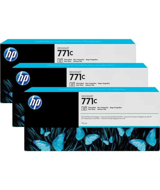 Pack 3 cartouches d'encre photo Vivid HP 771C Noir Photo - 775 ml