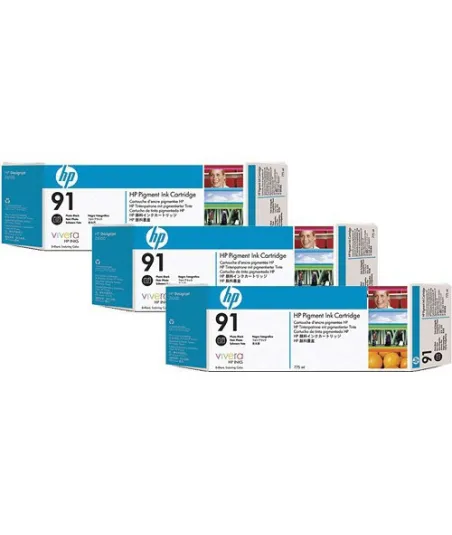 Pack Cartouche d'encre Noir Mat HP 91 3 x 775 ml