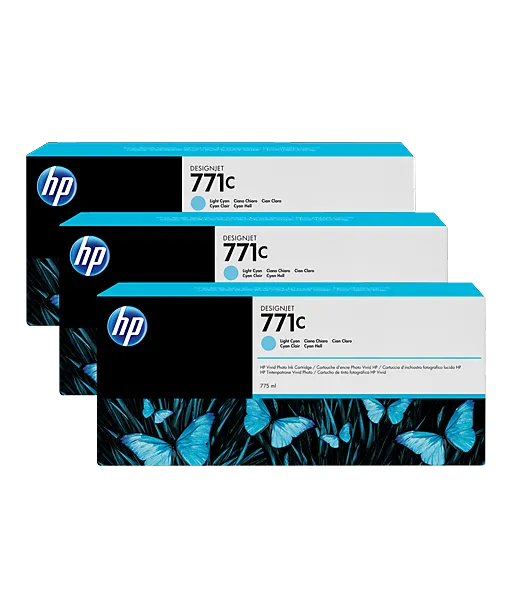 Pack 3 cartouches d'encre photo Vivid HP 771C Cyan Clair - 775 ml
