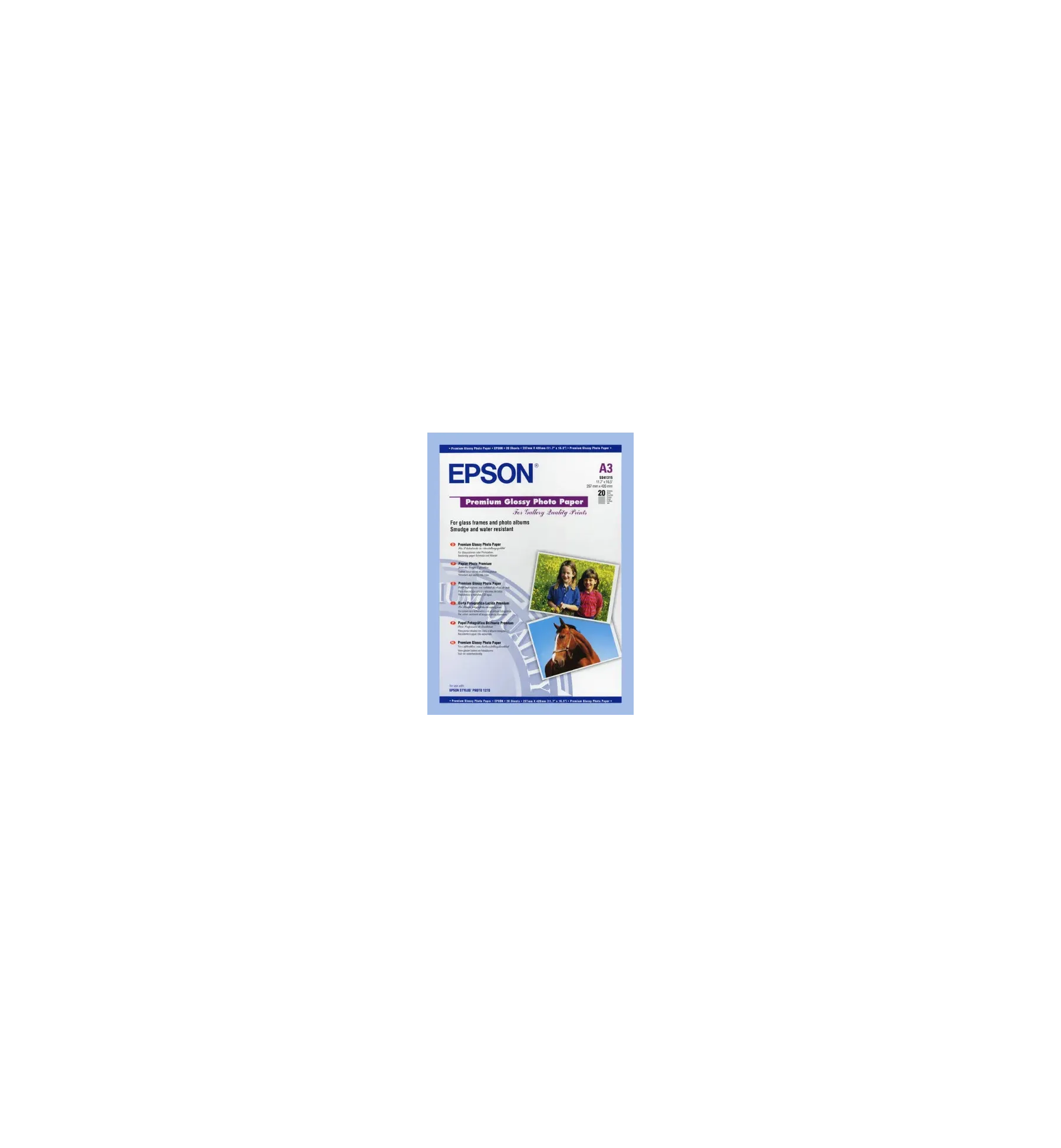 Papier Photo Epson Premium Glossy 255g  A3 (297 x 420 mm) 20 feuilles | traciel