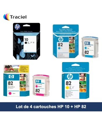 Lot de 4 cartouches HP 10 + HP 82