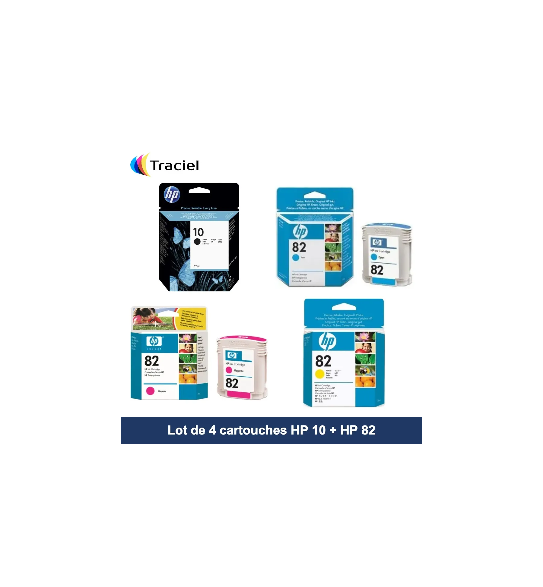 Lot de 4 cartouches HP 10 + HP 82