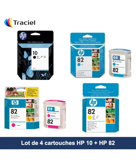 Lot de 4 cartouches HP 10 + HP 82