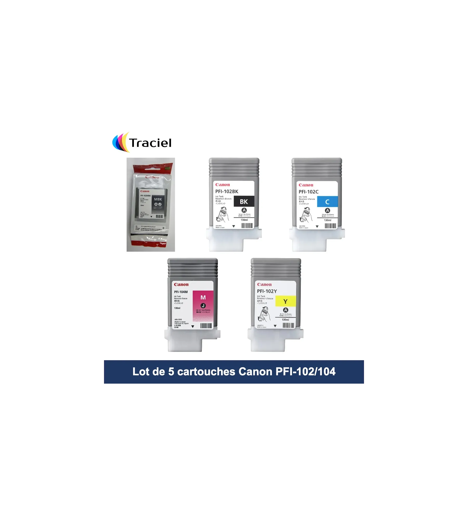 Lot de 5 cartouches Canon PFI-102/104