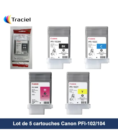 Lot de 5 cartouches Canon PFI-102/104