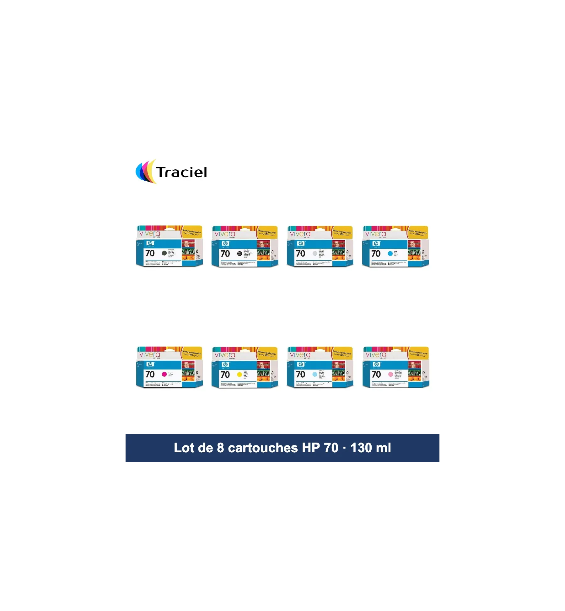 Lot de 8 cartouches HP 70 130 ml