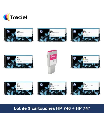 Lot de 9 cartouches HP 746 + HP 747