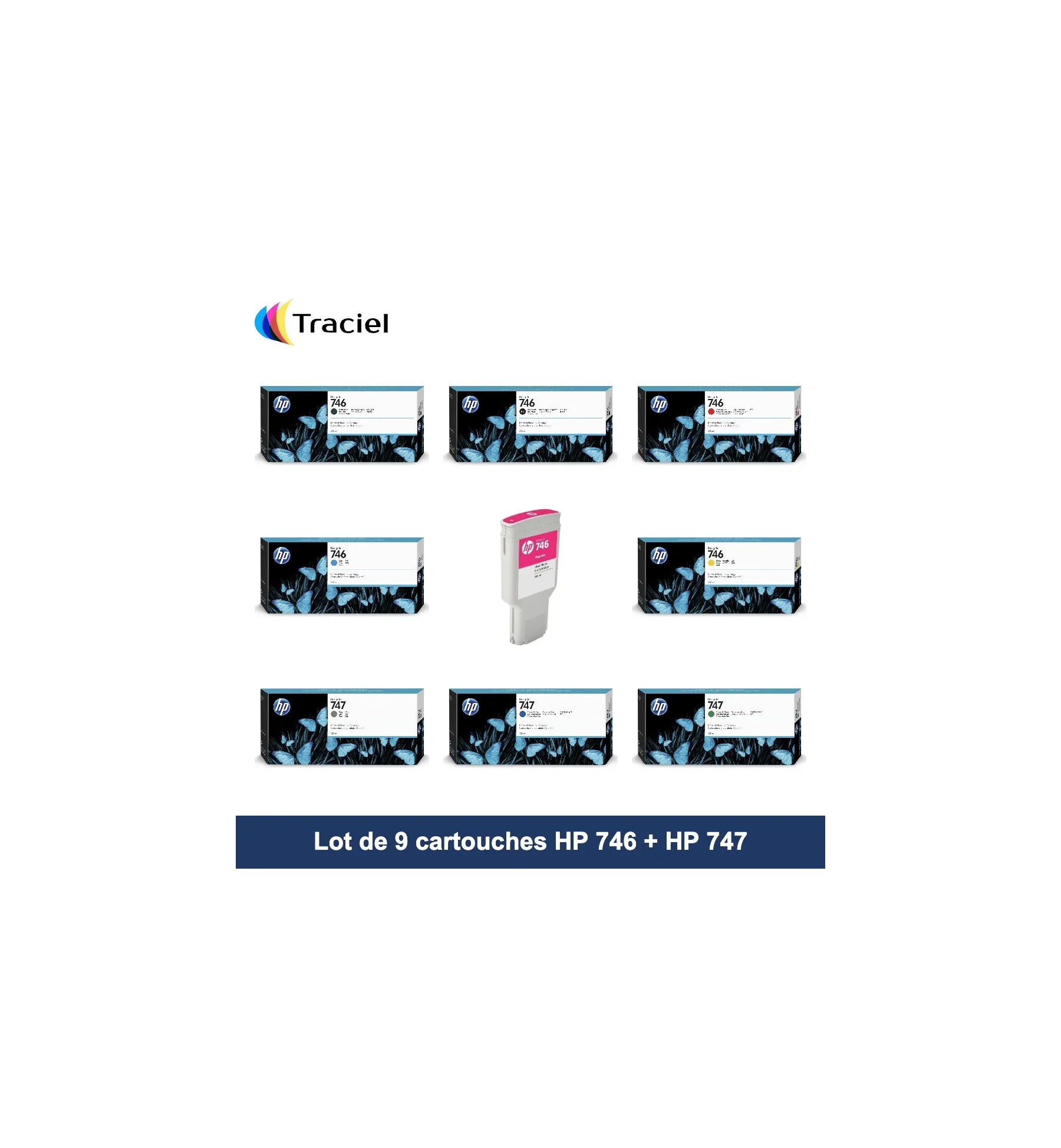 Lot de 9 cartouches HP 746 + HP 747