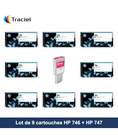 Lot de 9 cartouches HP 746 + HP 747