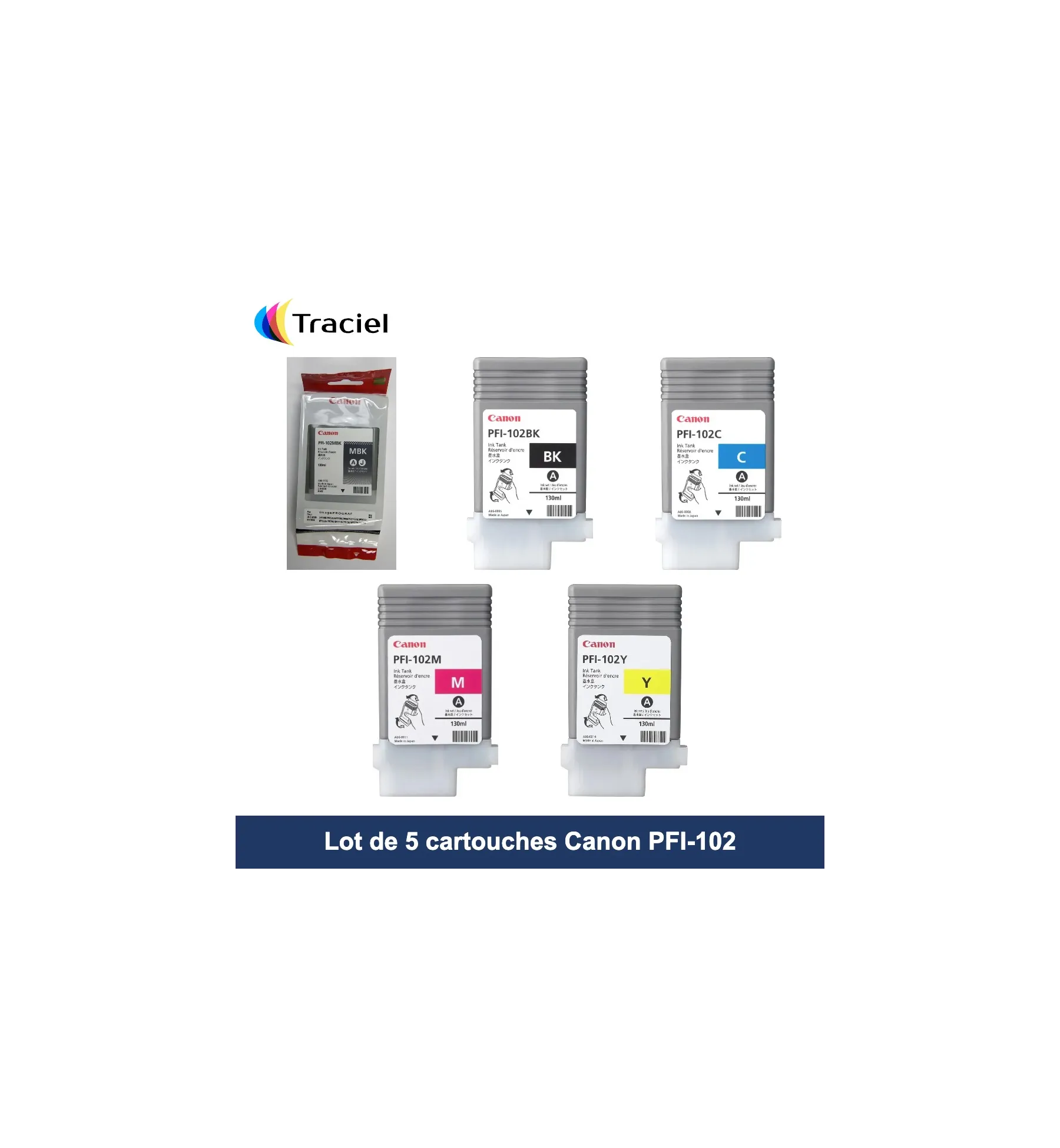 Lot de 5 cartouches Canon PFI-102