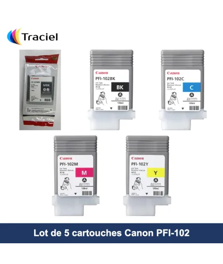 Lot de 5 cartouches Canon PFI-102